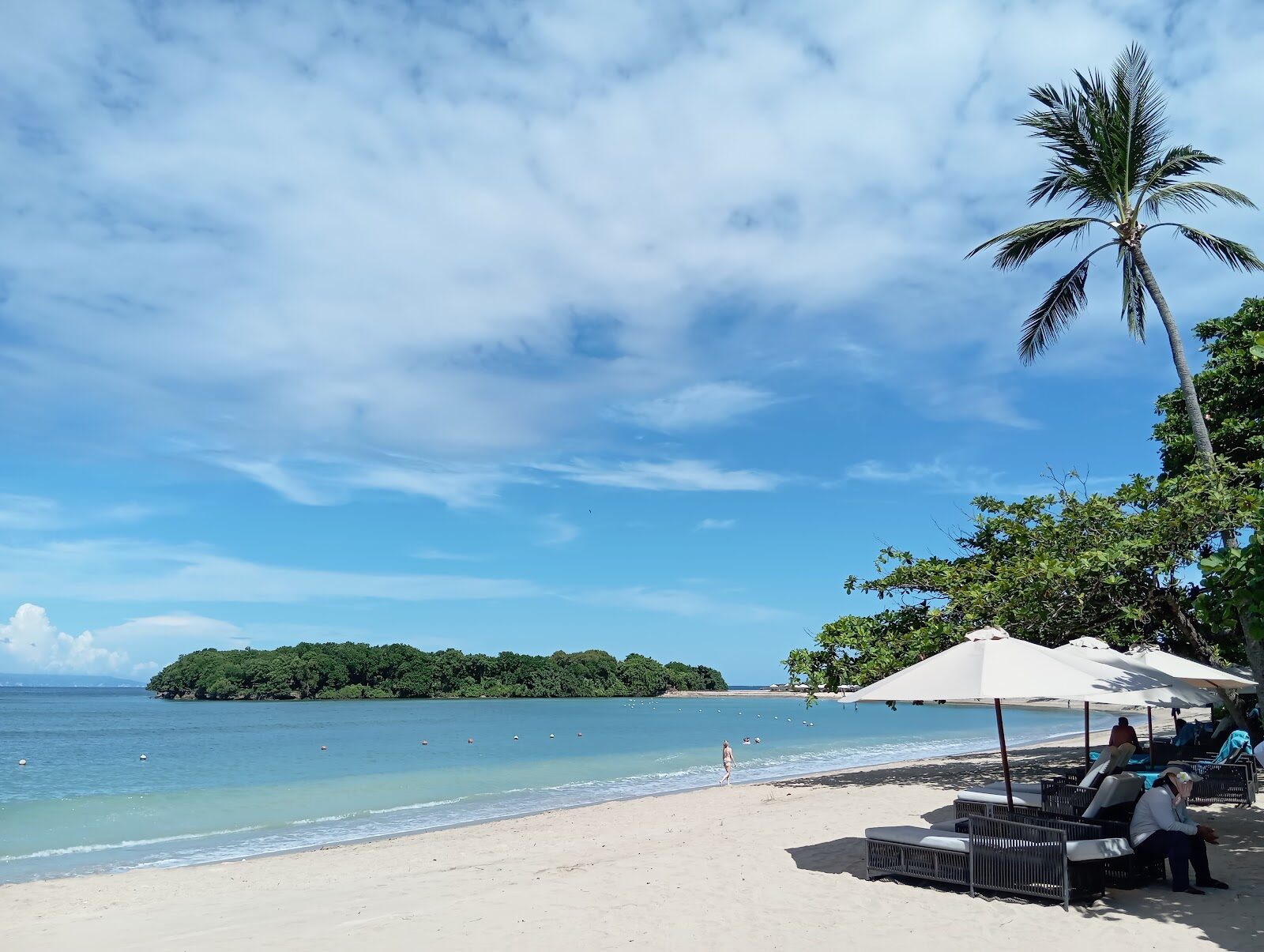 The calm, protected water at Nusa Dua — flat and shallow behind the reef, exactly what you want with small kids.