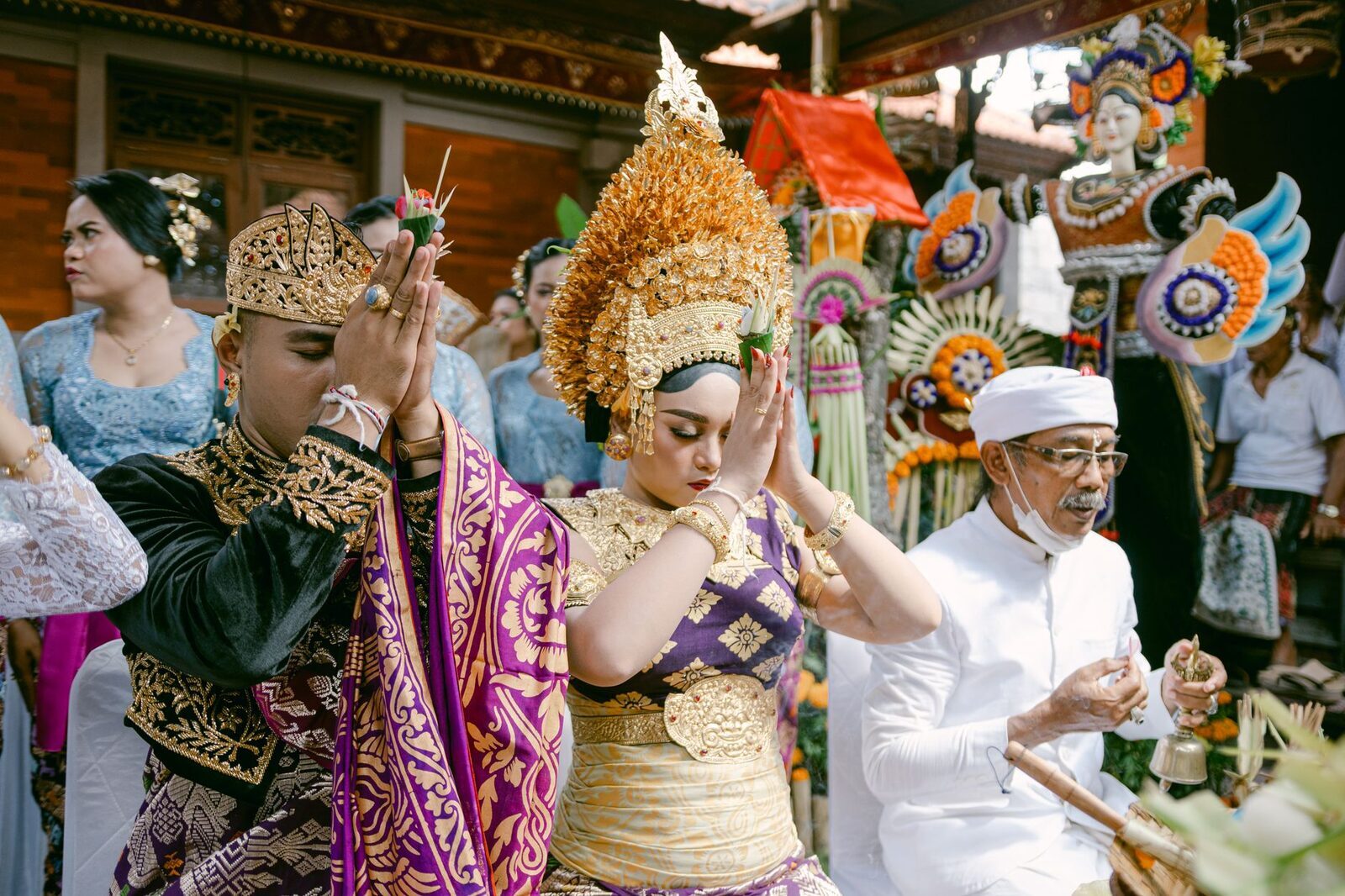 A pemangku officiating in full ceremonial dress. Here the priest and the rite, not doctrine, are the living centre of the religion.