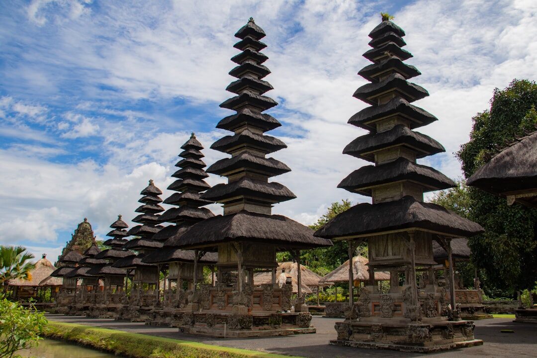 The black thatched meru towers of Besakih — each with an odd number of tiers sacred to a particular god.