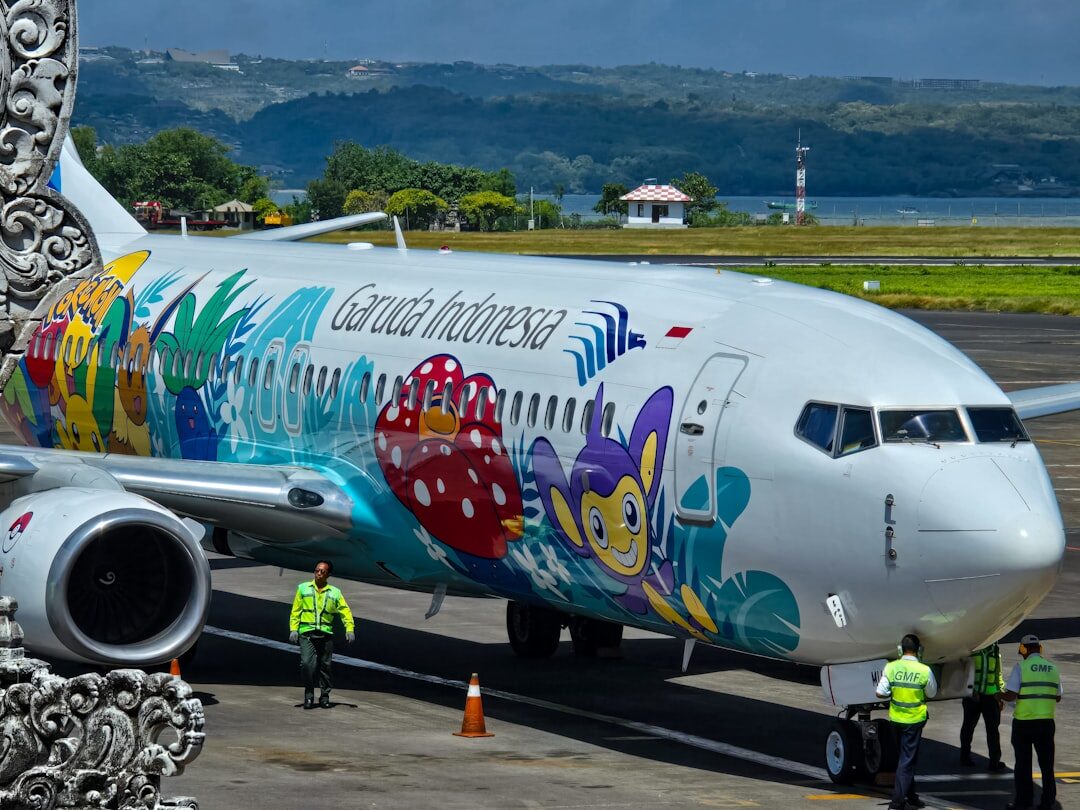 A plane on the DPS apron with ground crew — the end of the flight, the start of sorting your first ride.
