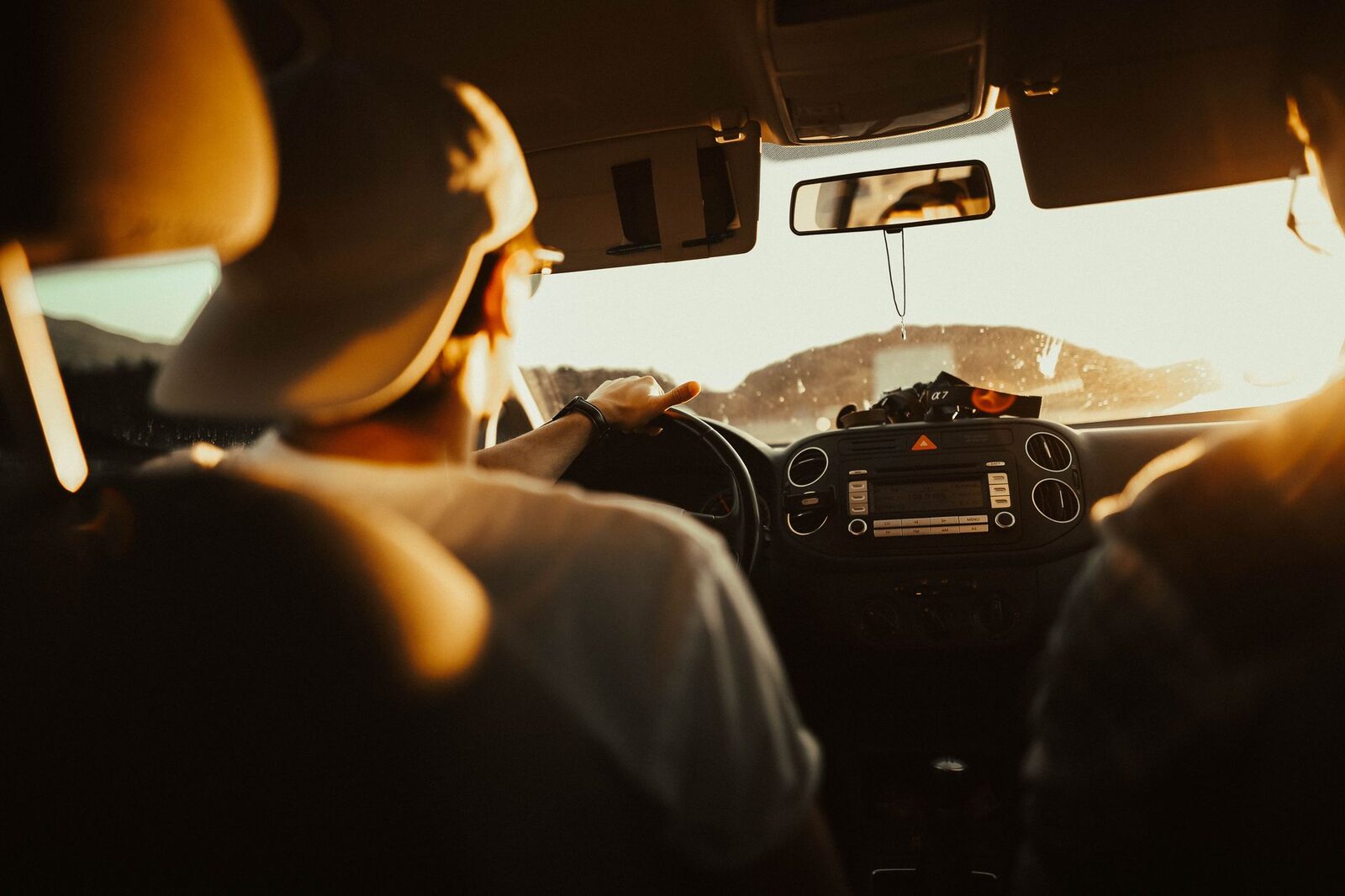The view a passenger gets — settled in the back while the driver handles the road ahead.