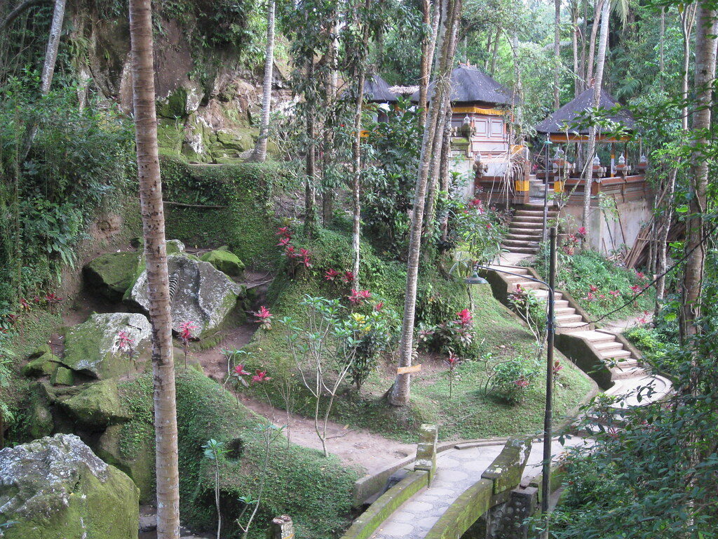 The path and steps that lead down into the green river valley the whole site sits in.