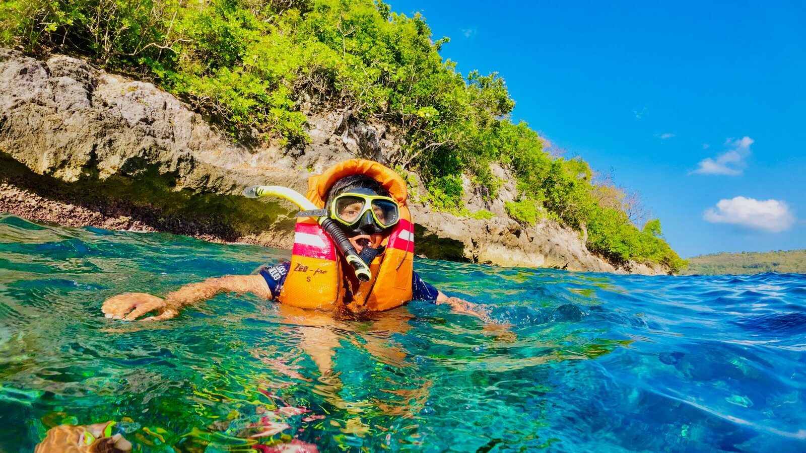Snorkelling the turquoise shallows right off the island's edge.