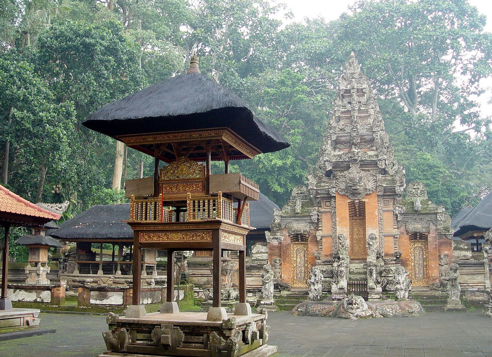 Pura Dalem Agung — the temple of the dead at the heart of the reserve, its shrines shaded by old trees.