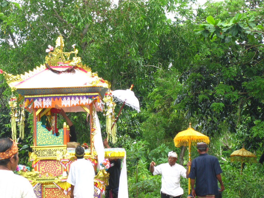 A Balinese ceremony on the sand at Geger Beach