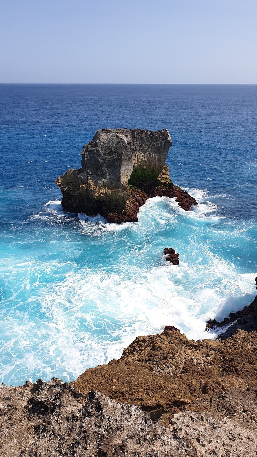 The sea surging into the Blue Lagoon inlet — jumps depend on the tide and swell.