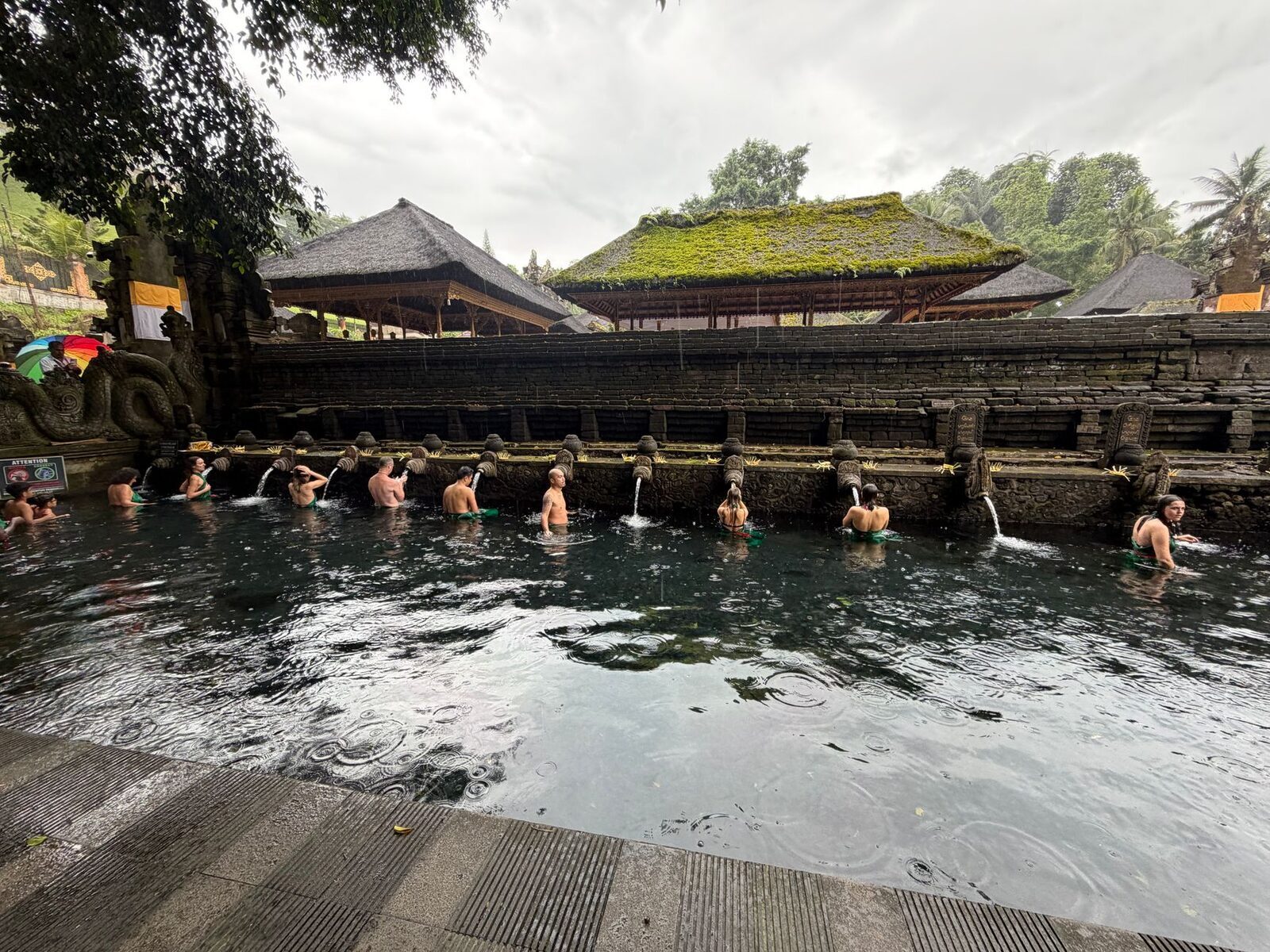 A wider look at one of the bathing pools on an overcast morning.