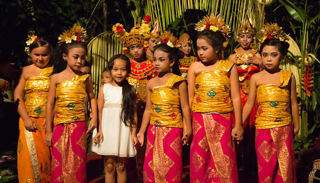 Young dancers in costume — the tradition passed straight down the generations.