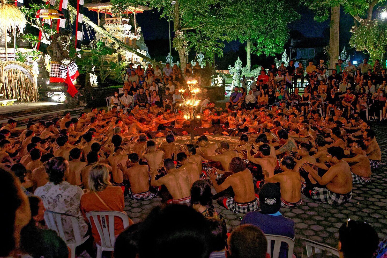 The Kecak — dozens of chanting men circle the fire at nightfall