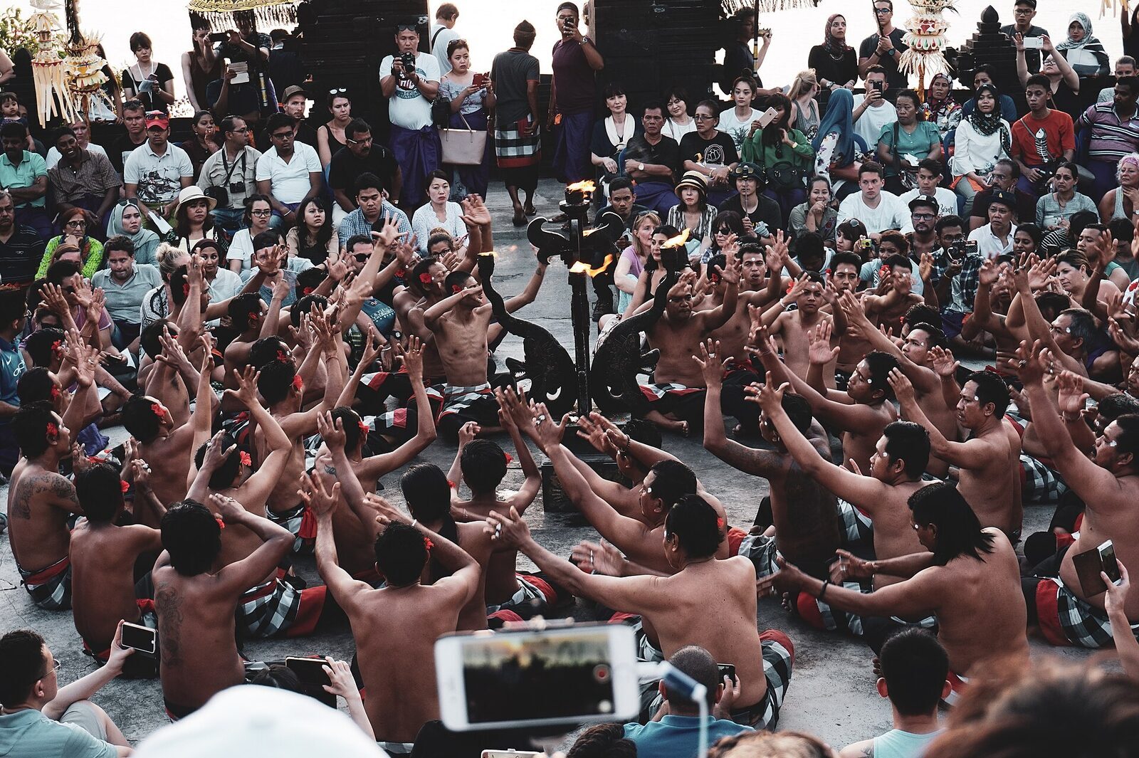The Kecak's ring of chanting men — the 'chak-chak-chak' that gives the dance its name.